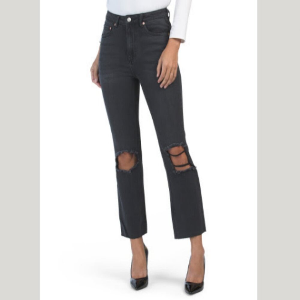 AVEC LES FILLES High Rise Ripped Black Jeans